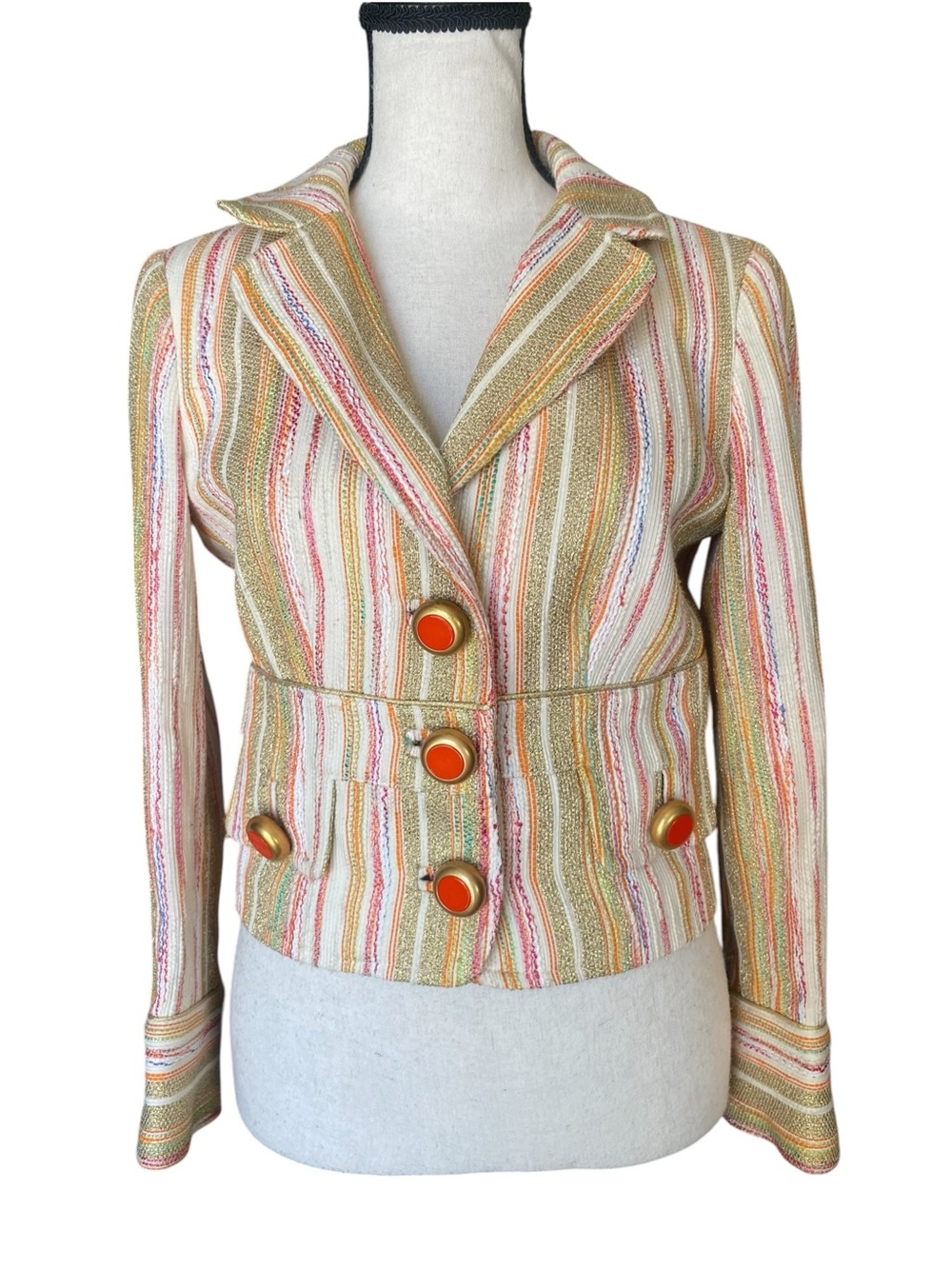 Vintage D&G Dolce & Gabbana IT 42 Metallic Striped Cropped Blazer Y2K - Picture 2 of 11